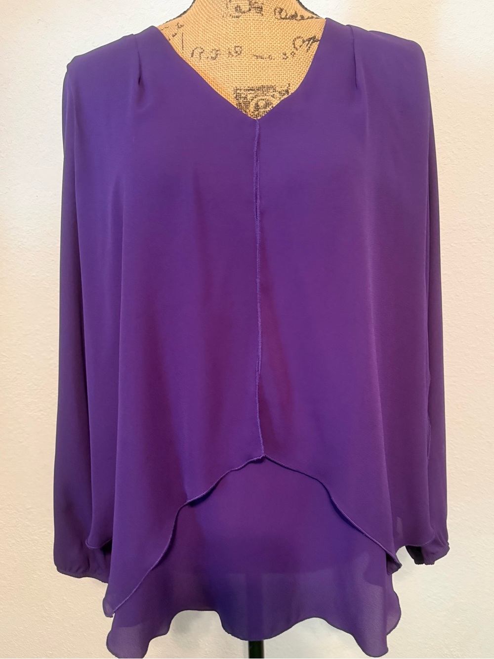 Purple Passion Layer Blouse, a V-neck, long-sleeve, layered chiffon top size 12